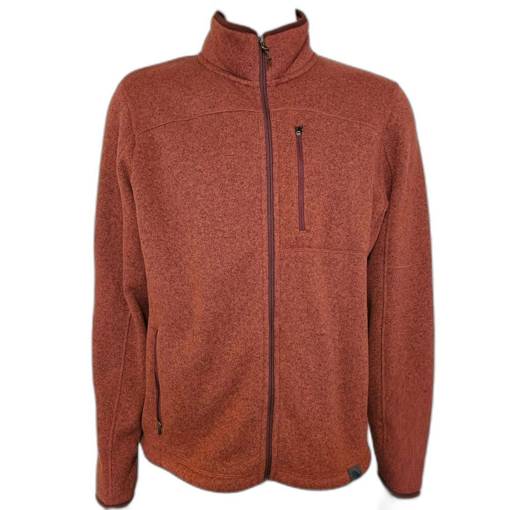 LL Bean Mens Jacket Large Regular Rust Knit Slightly Fitted Casual Fleece